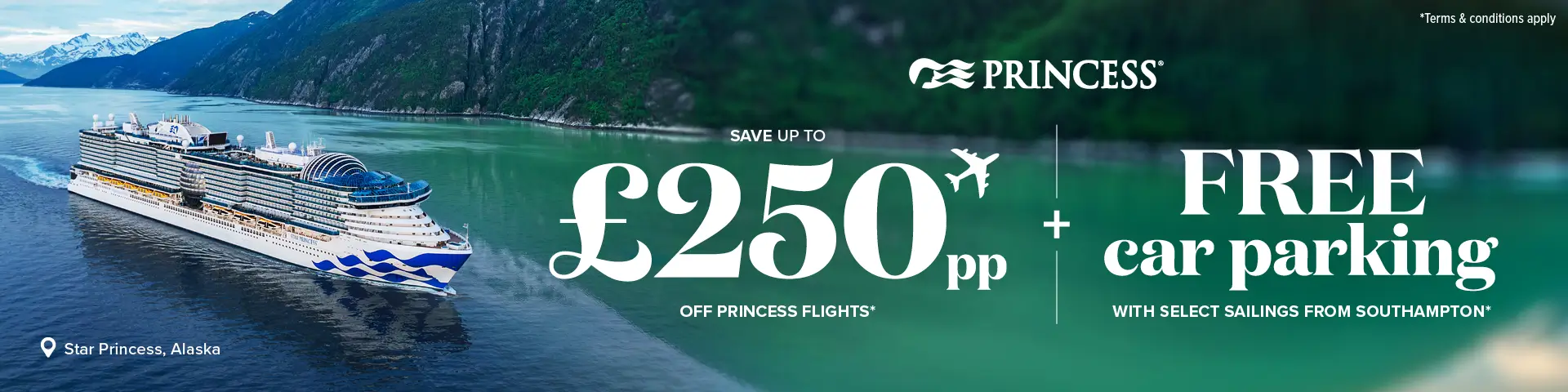 Princess Up To £250pp Of Flights + Free Car Parking T&C's